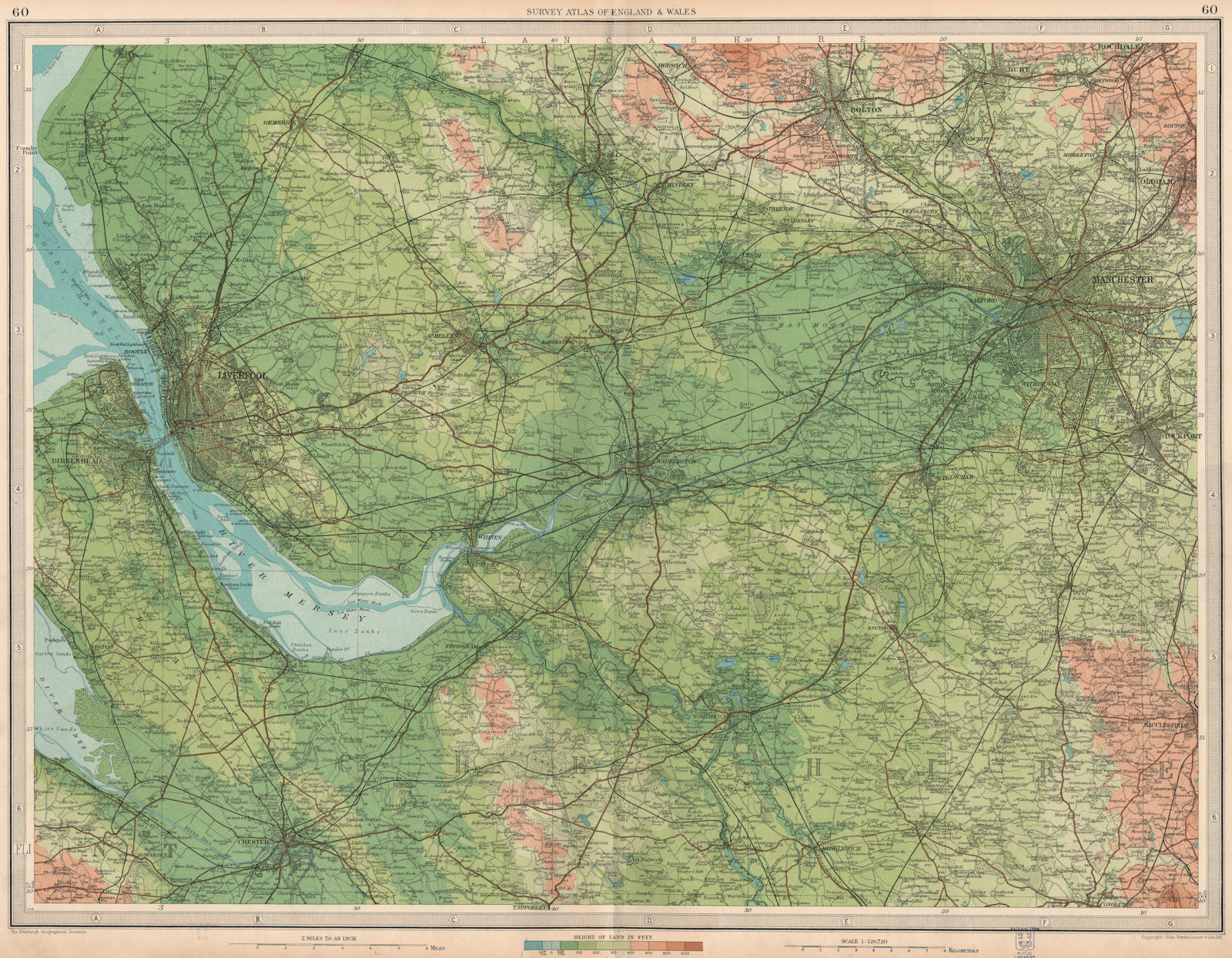 NW ENGLAND. Liverpool Manchester Cheshire Bolton Wilmslow Bolton.LARGE 1939 map